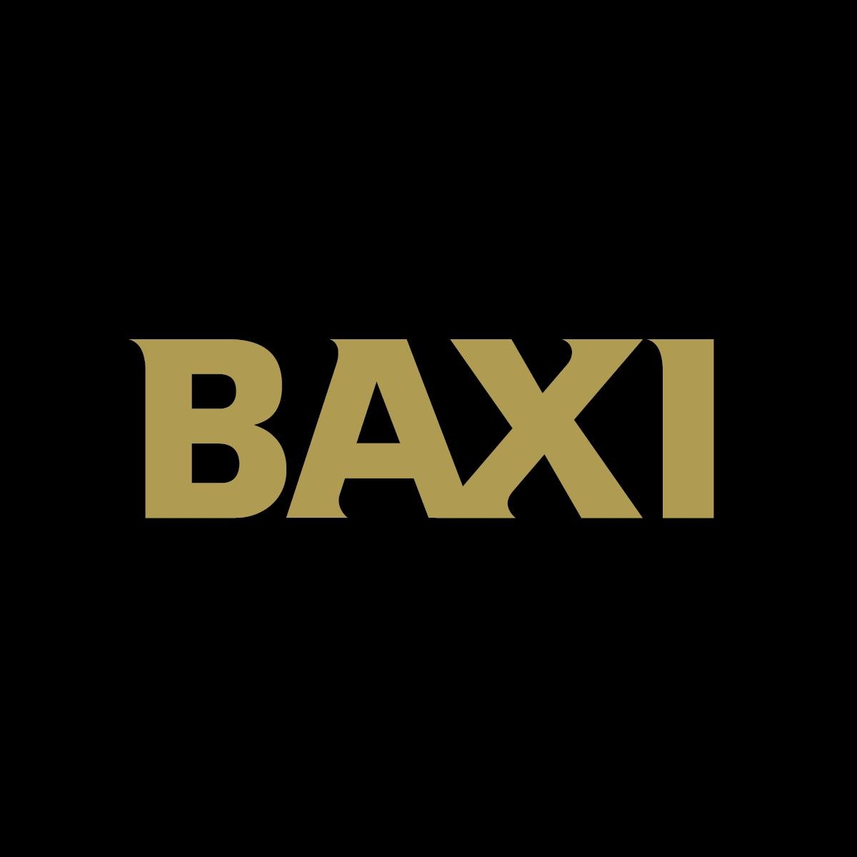 Logo BAXI dorado sobre fondo negro
